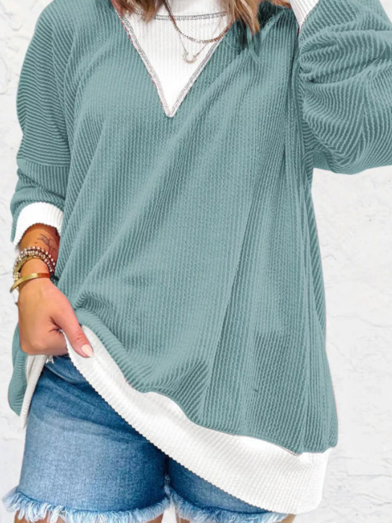 Contrast Dropped Shoulder Sweatshirt - PBNJ FASHIONS