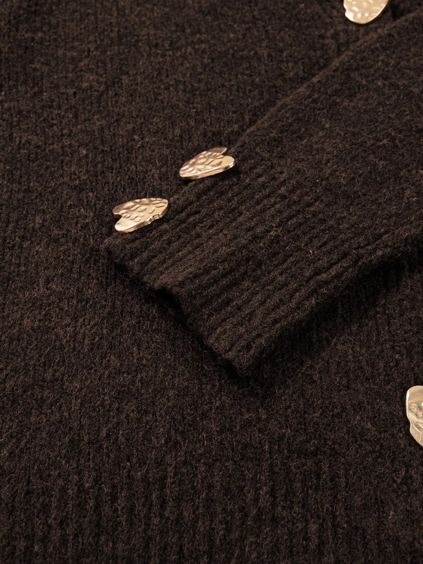 Heart Metal Button V Neck Cardigan Sweater - PBNJ FASHIONS