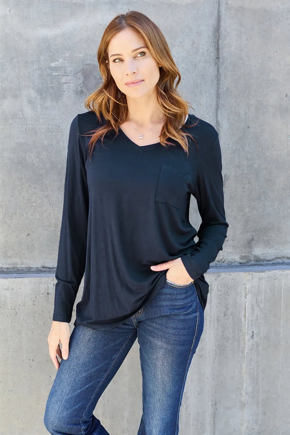 Basic Bae Full Size V - Neck Long Sleeve Top - PBNJ FASHIONS