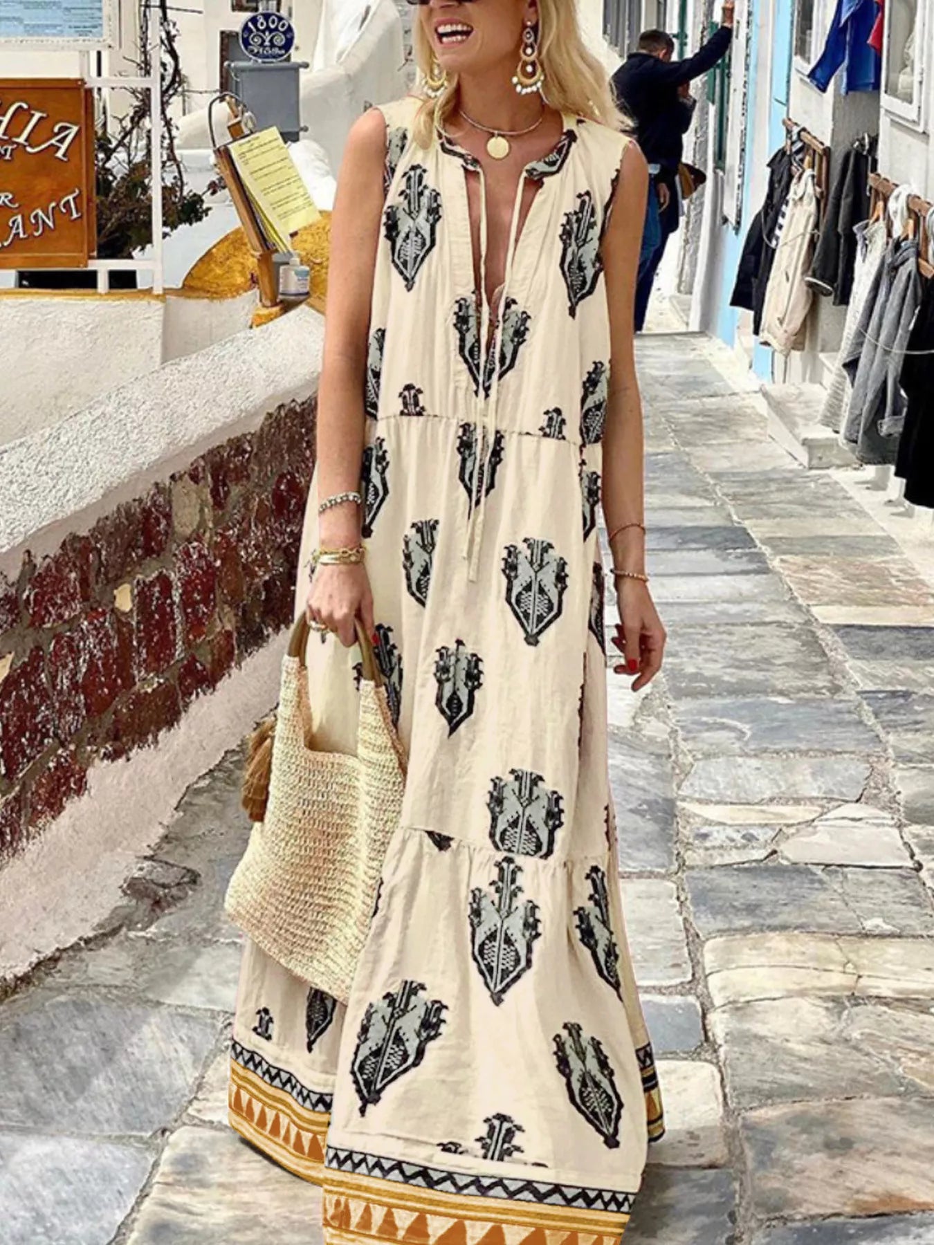 Printed Sleeveless Maxi Dress - PBNJ FASHIONS