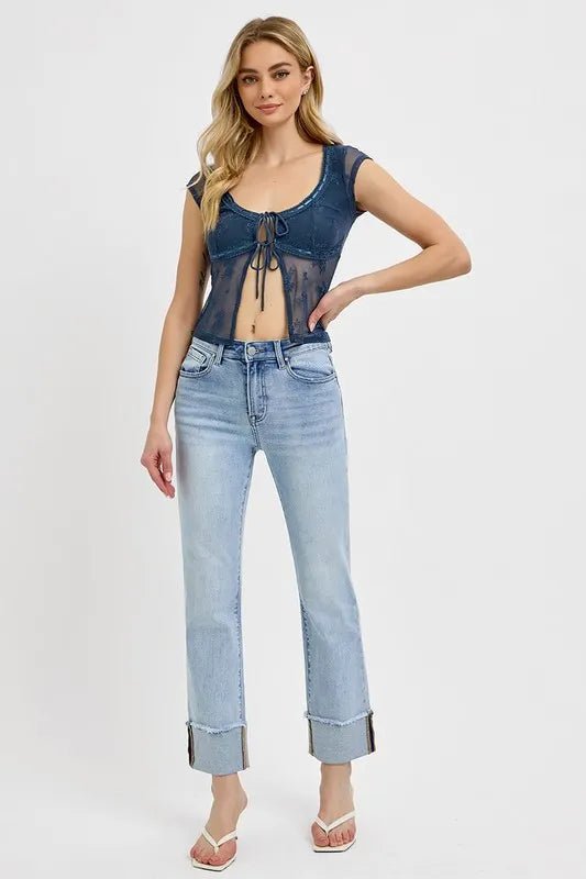 RISEN High Rise Straight Cuffed Relaxed Jeans - PBNJ FASHIONS