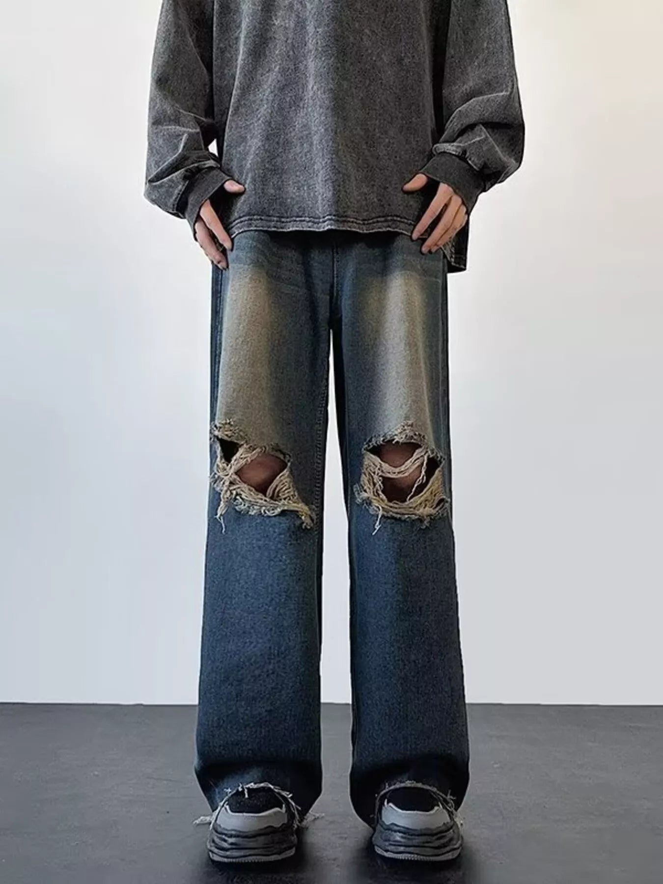 Men's Full Size Distressed Wide Leg Jeans Plus Size - PBNJ FASHIONS