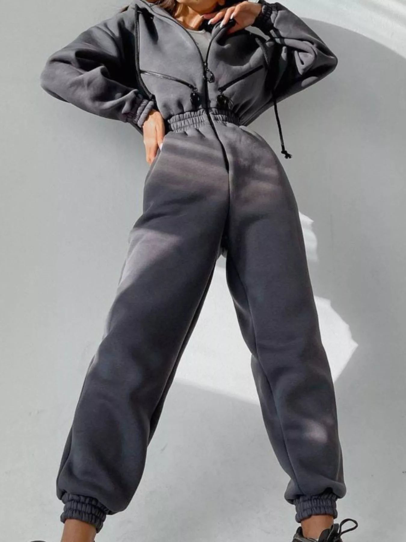 Hooded Zip - Up Long Sleeve Jumpsuit - PBNJ FASHIONS