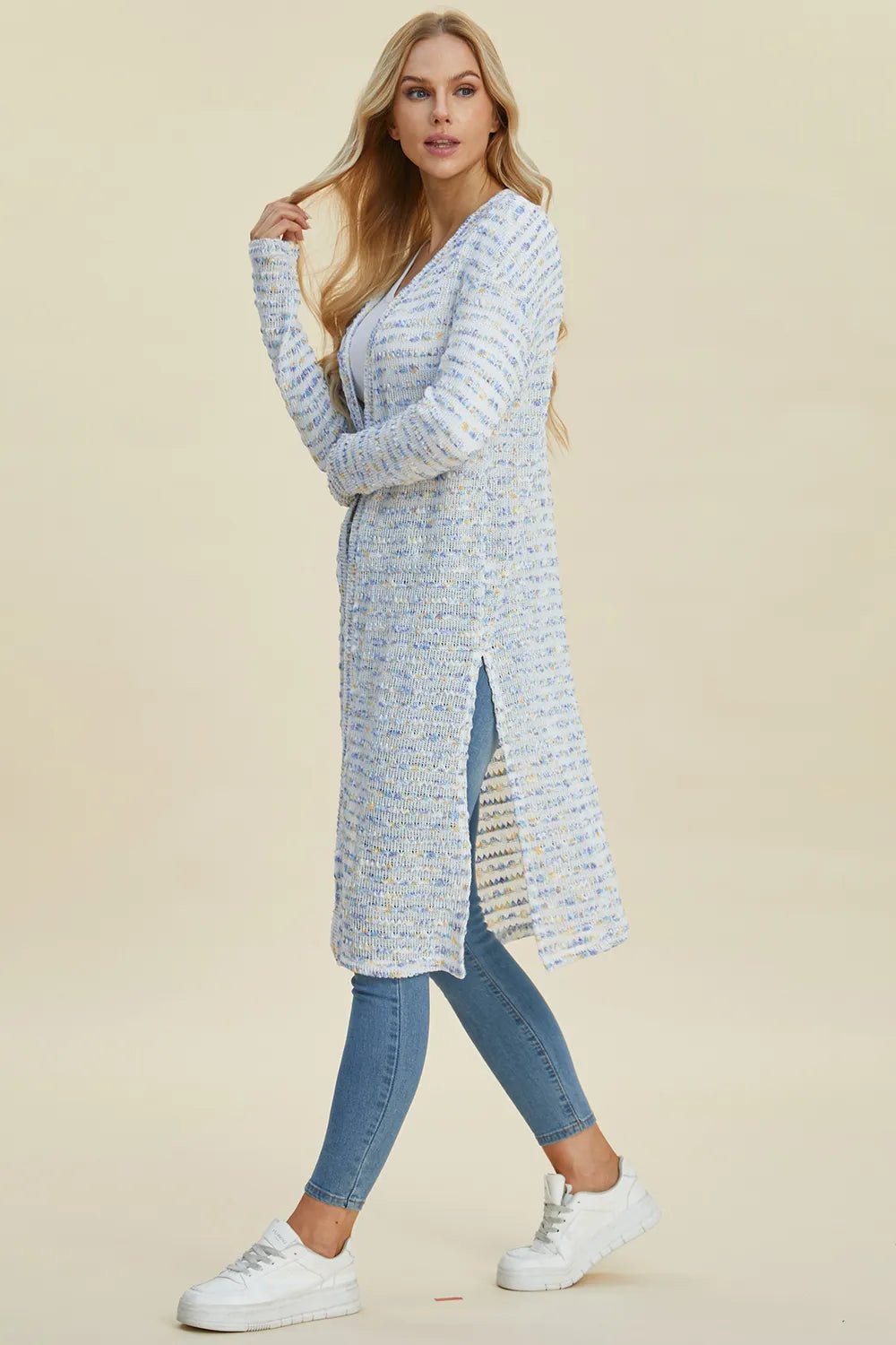 Double Take Full Size Open Front Longline Cardigan - PBNJ FASHIONS