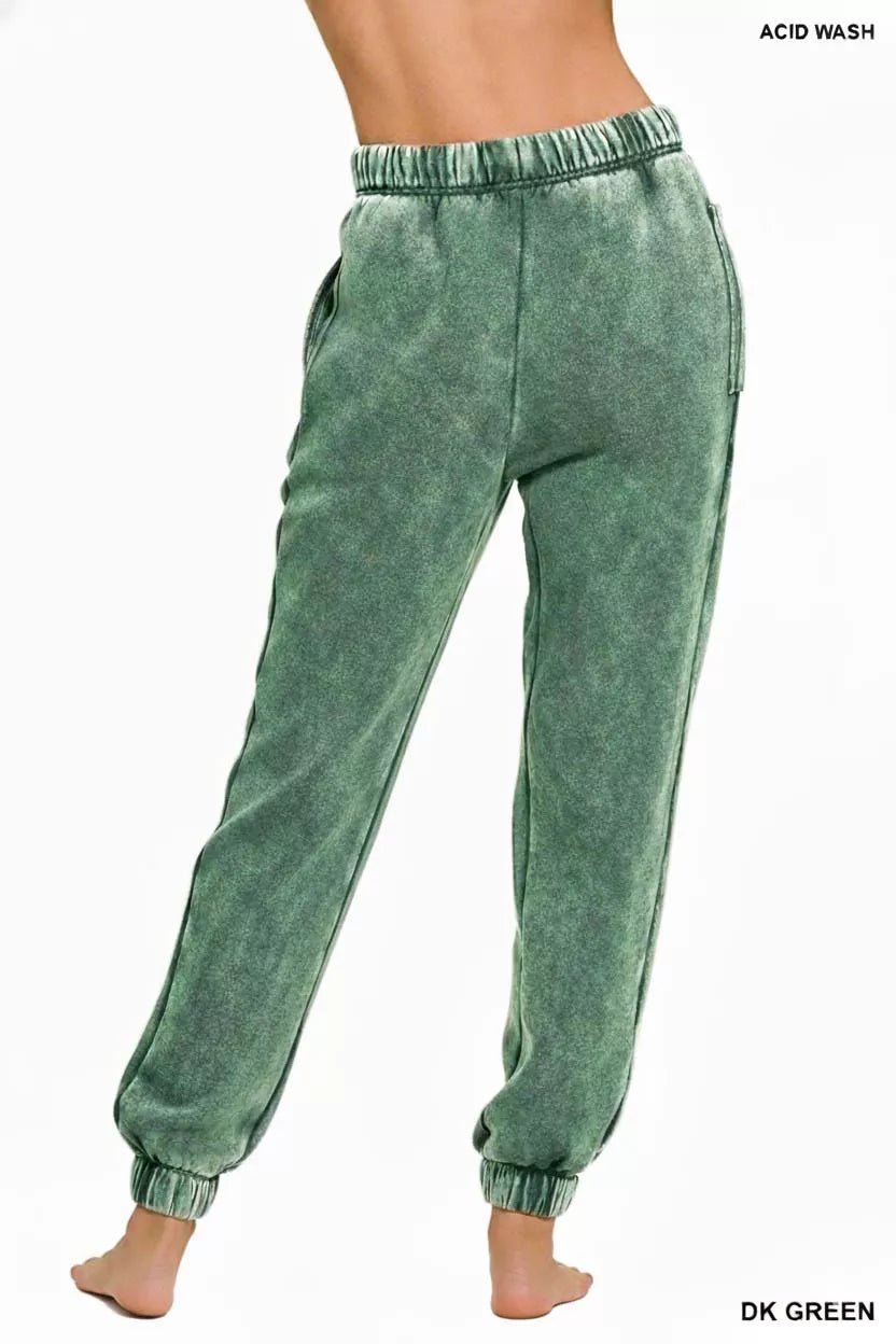 Zenana Acid Wash Fleece Sweatpants with Pockets - PBNJ FASHIONS