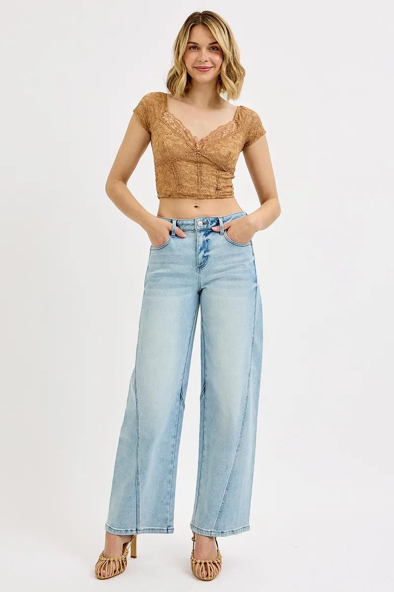 RISEN Full Size Mid Rise Fit Barrel Jeans Plus Size - PBNJ FASHIONS