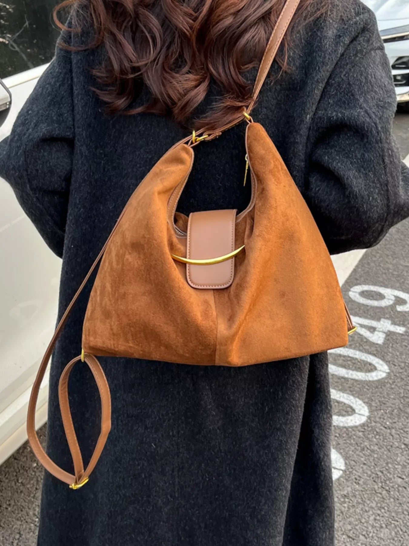 Convertible Suede Backpack Bag with Metal Accent - PBNJ FASHIONS