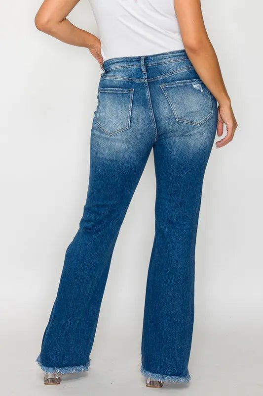 bytos Full Size Raw Hem Distressed High Rise Bootcut Jeans - PBNJ FASHIONS