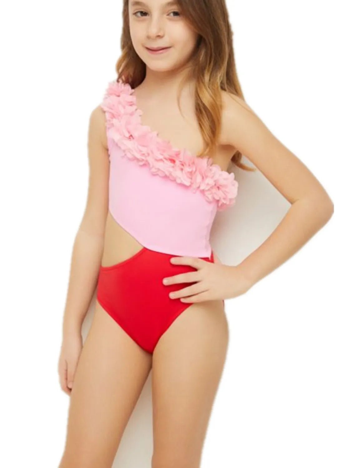 Cutout One Shoulder Contrast Parent - Child Swimwear - PBNJ FASHIONS