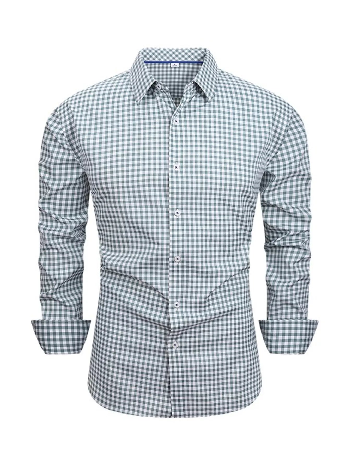 Men's Full Size Classic Fit Long Sleeve Gingham Shirt Plus Size - PBNJ FASHIONS