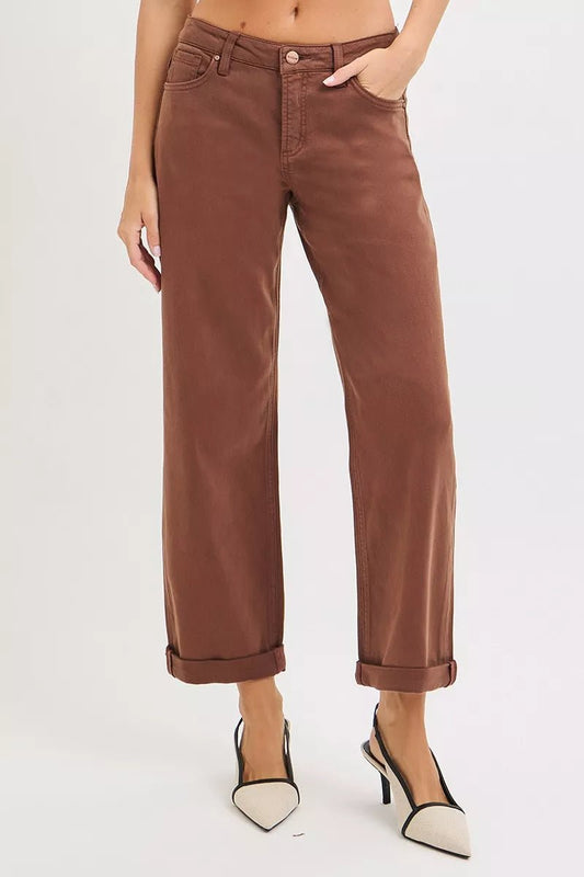 RISEN Full Size Tummy Control Mid Rise Ankle Barrel Baggy Plus Size - PBNJ FASHIONS