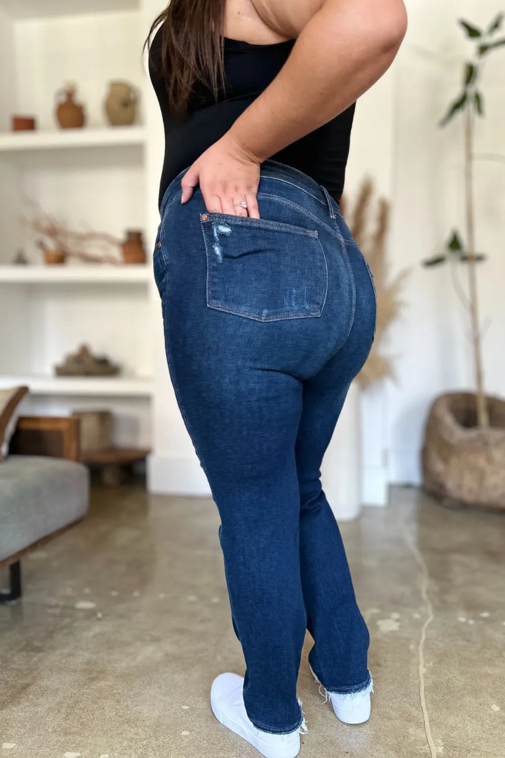 Judy Blue Full Size High Waist Rigid Magic Heavy Destroy Straight Jeans - PBNJ FASHIONS