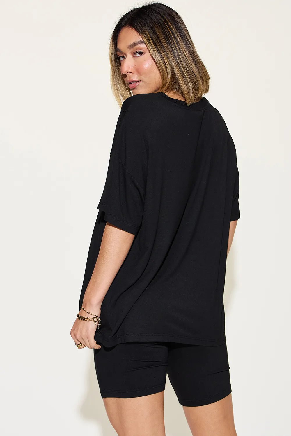 Basic Bae Full Size V - Neck Drop Shoulder T-Shirt and Shorts Set - PBNJ FASHIONS
