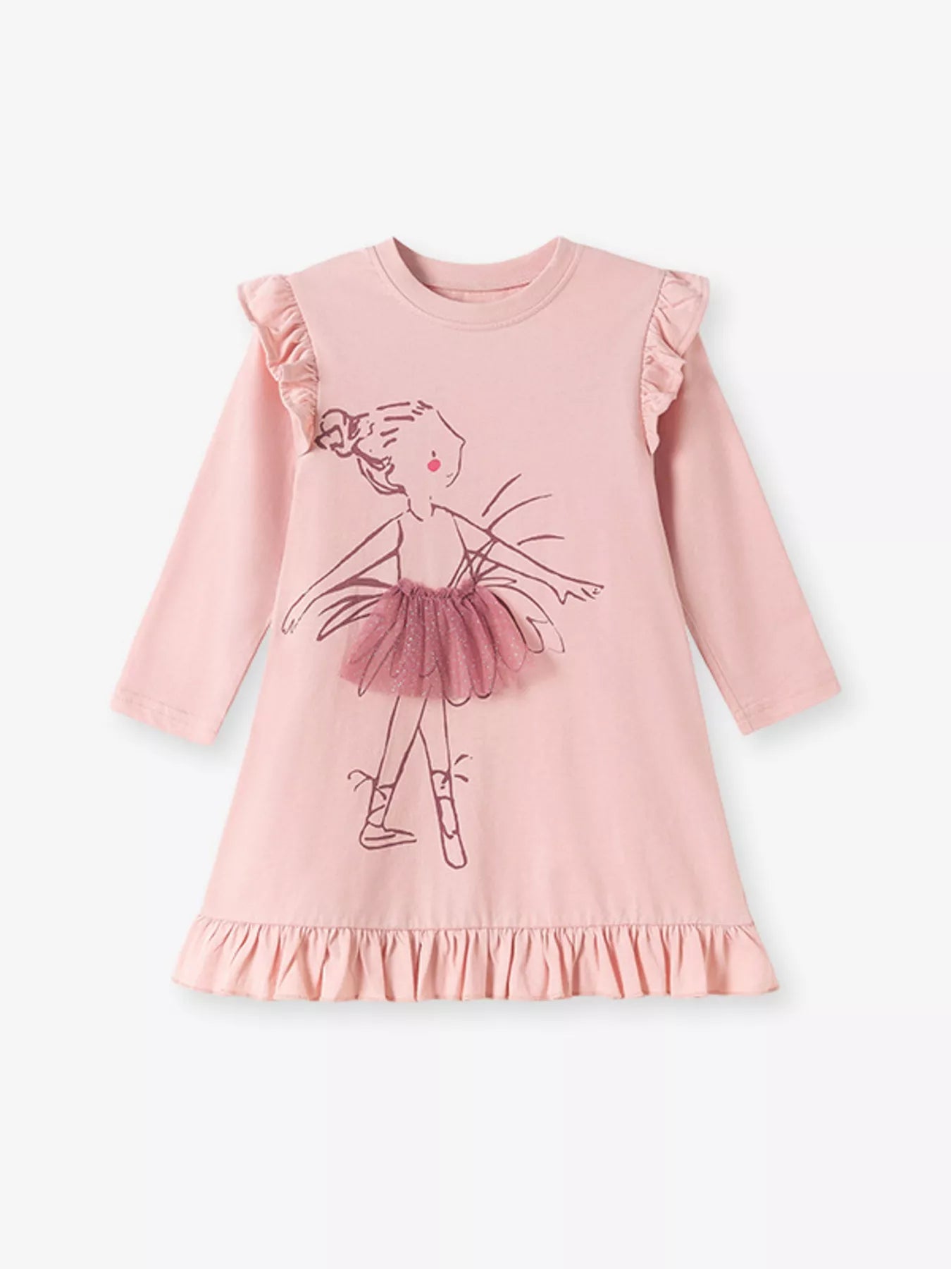 Children's Ruffle Trim Long Sleeve Dress - PBNJ FASHIONS