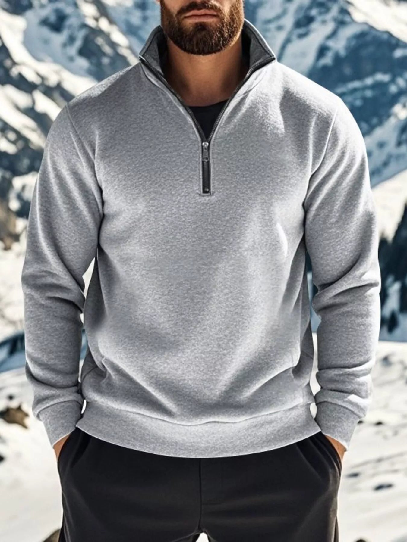 Men's Full Size Solid Color Quarter Zip Sweatshirt Plus Size - PBNJ FASHIONS
