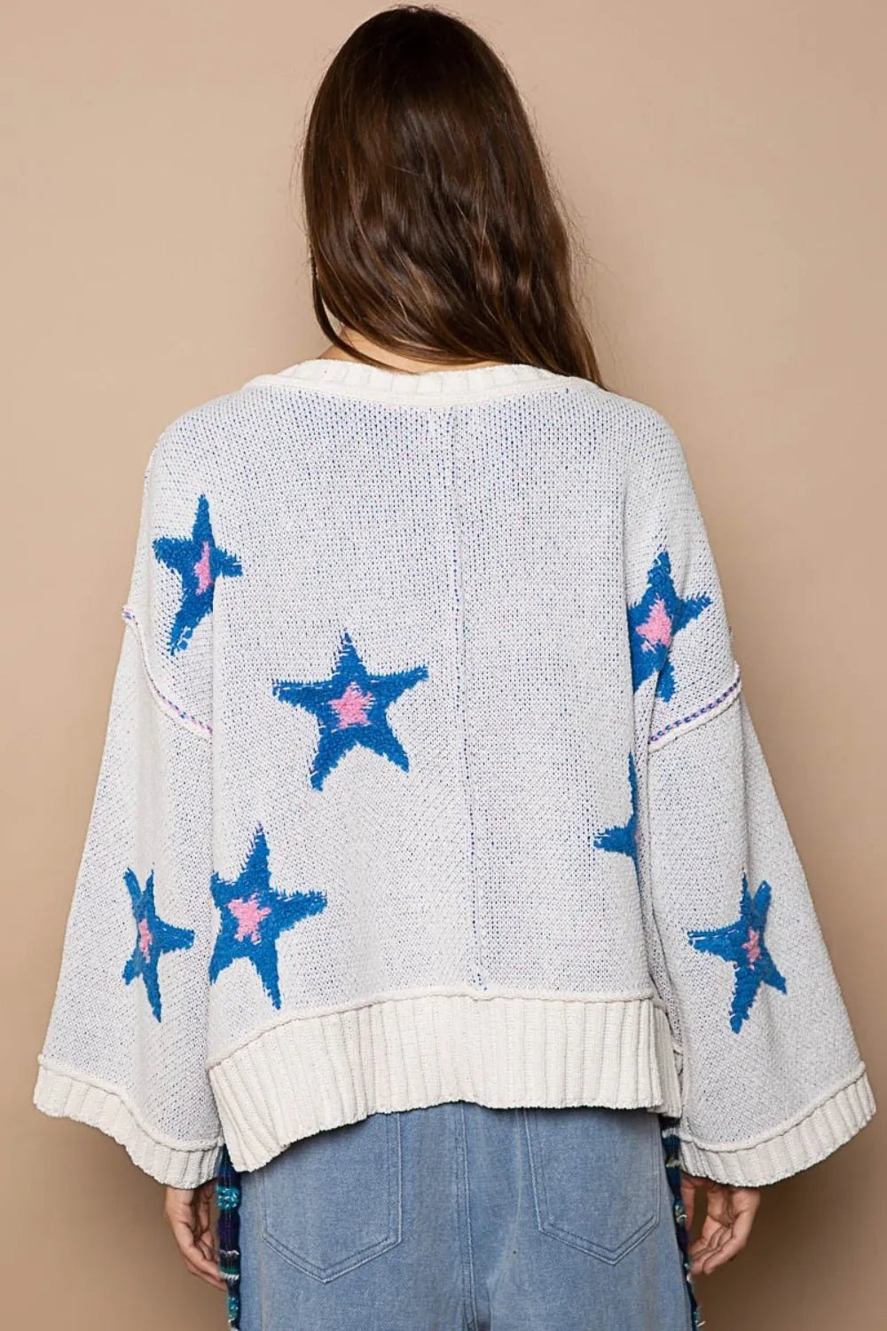 POL Long Sleeve Star Patch Sweater - PBNJ FASHIONS