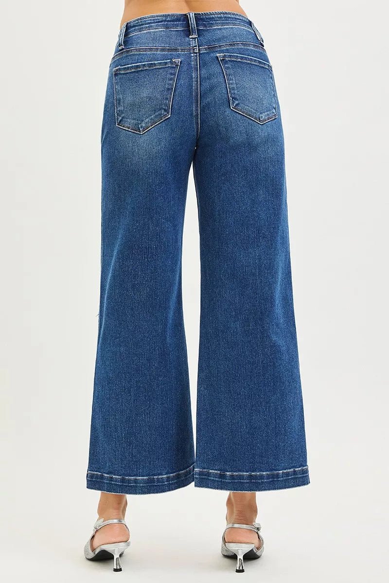 RISEN High Rise Wide Leg Jeans With Pocket Button Detail - PBNJ FASHIONS