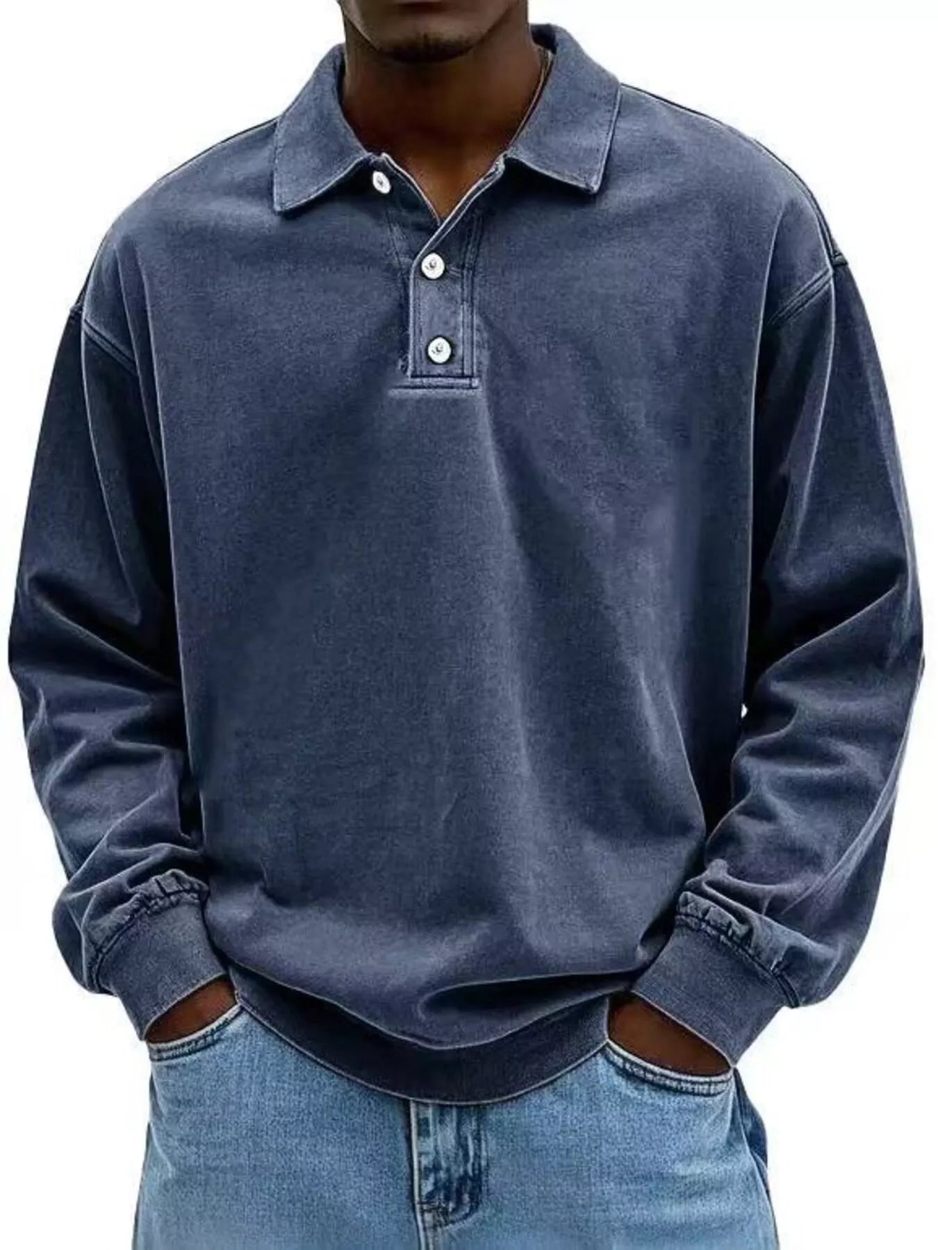 Men's Full Size Washed Long Sleeve Polo Plus Size - PBNJ FASHIONS