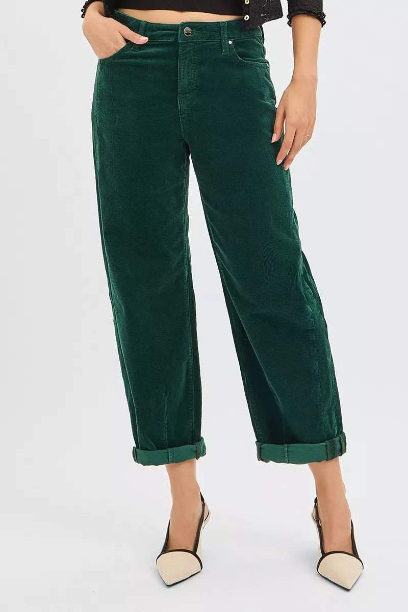 RISEN High Rise Crop Barrel Cordurory Pants - PBNJ FASHIONS