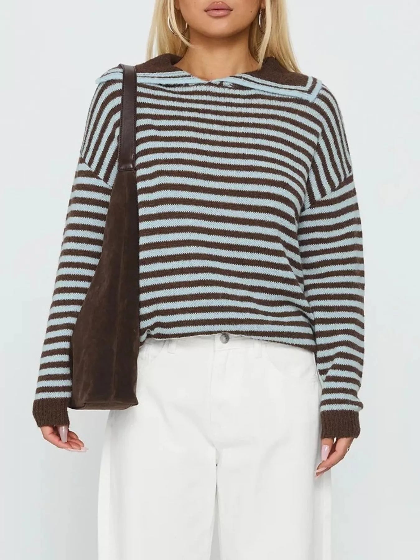 Striped Knit Dropped Shoulder Sweater - PBNJ FASHIONS