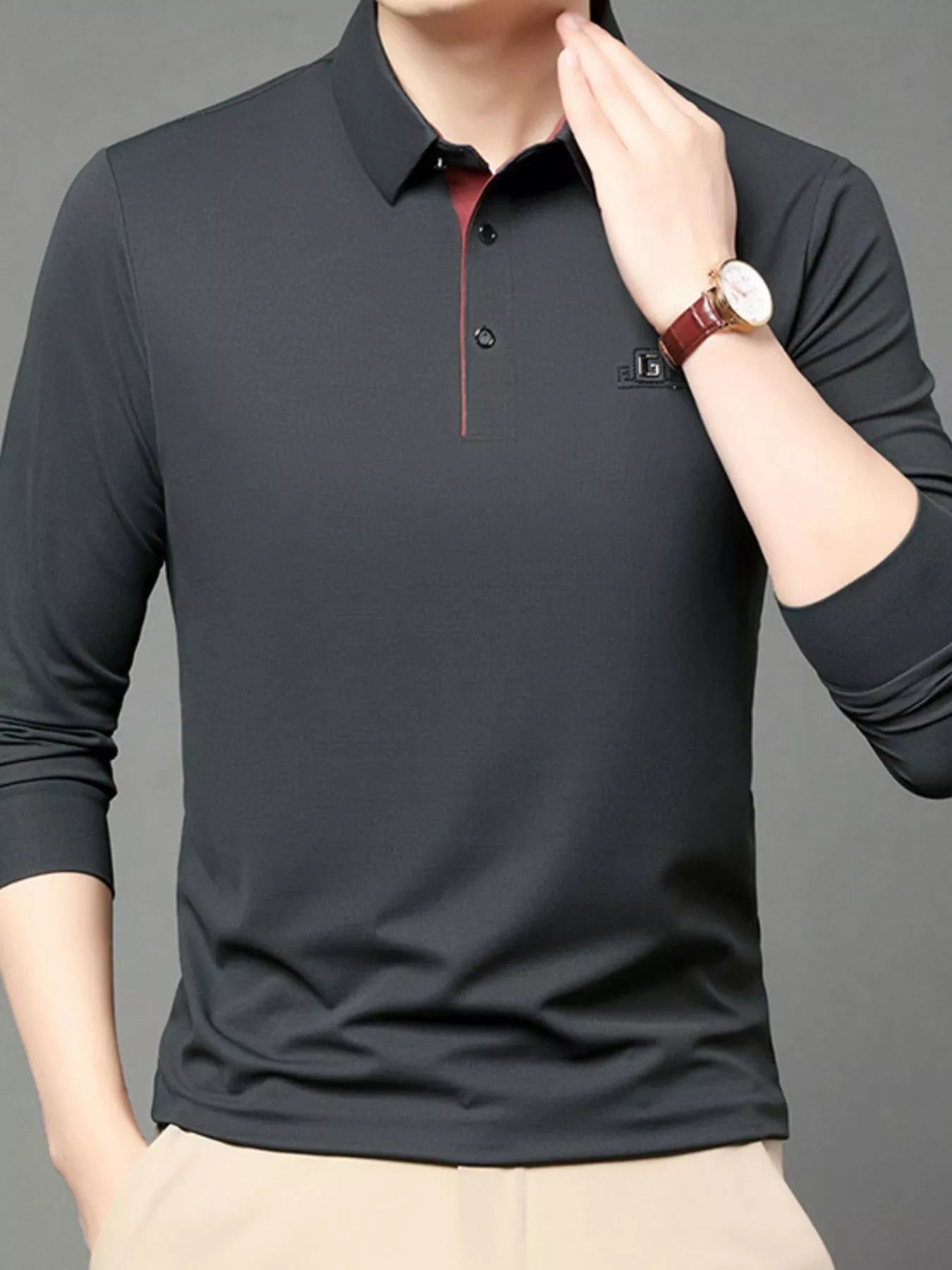 Men's Plus Size Button Detail Long Sleeve Polo - PBNJ FASHIONS