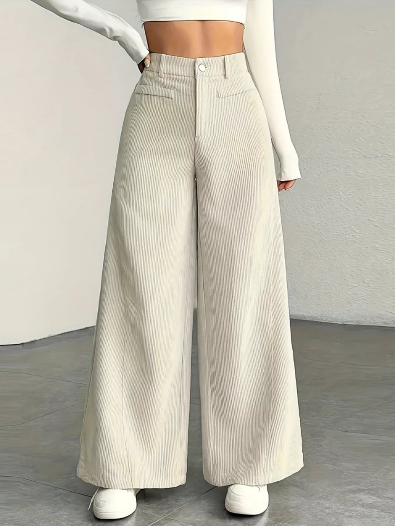 High Waist Corduroy Wide Leg Pants - PBNJ FASHIONS