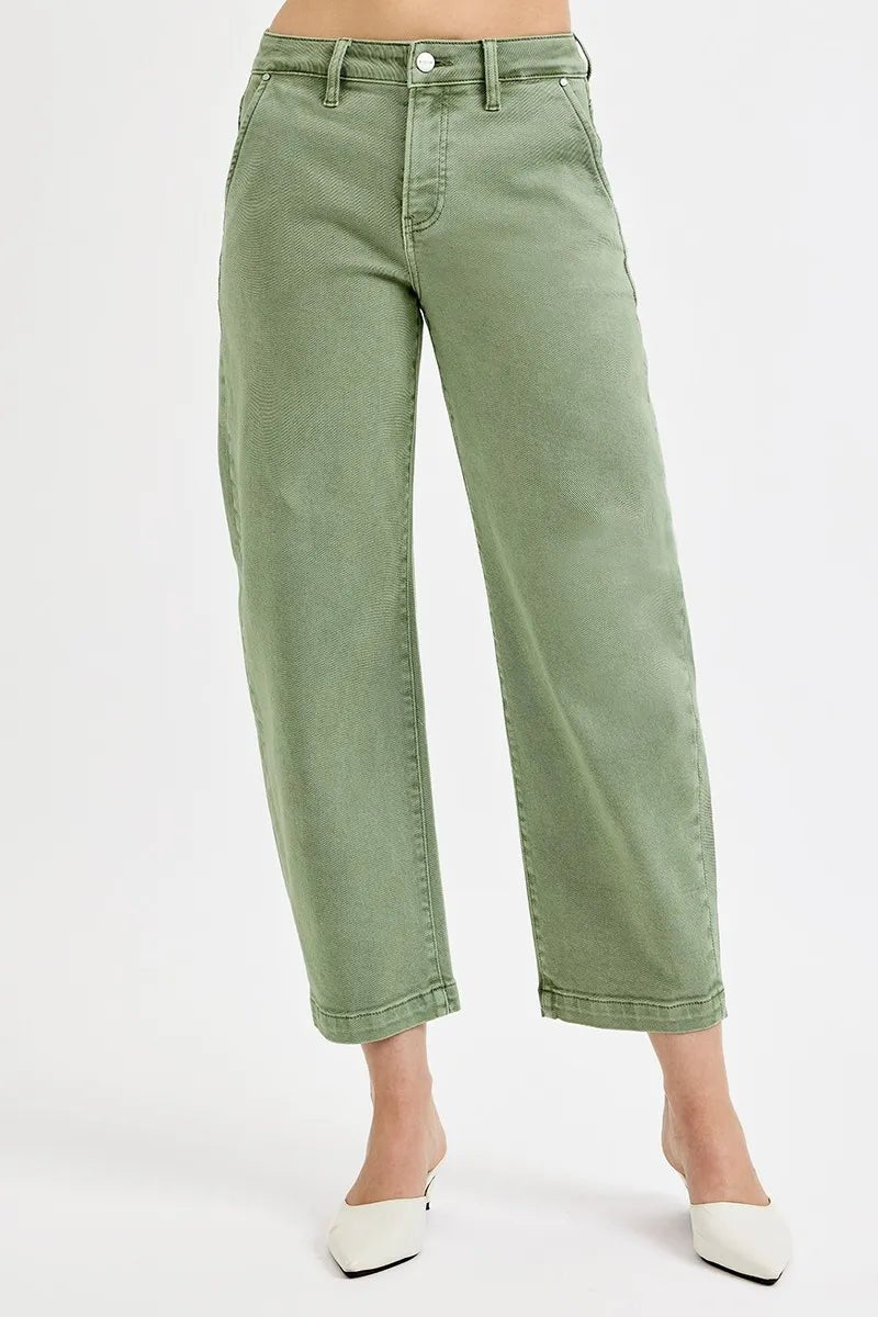 RISEN Full Size Tummy Control High Rise Crop Barrel Jeans Plus Size - PBNJ FASHIONS
