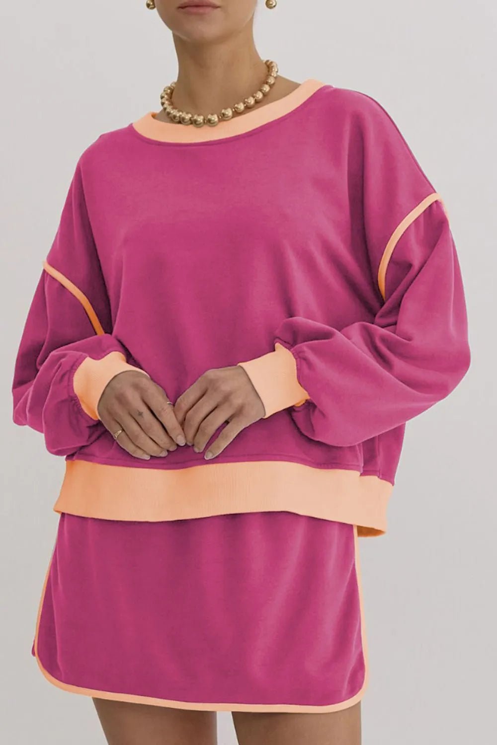 Contrast Trim Round Neck Top and Skort Set - PBNJ FASHIONS