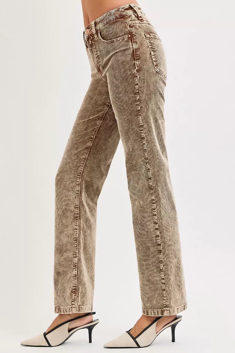 RISEN Tummy Control Mid Rise Straight Leg Corduroy Pants - PBNJ FASHIONS