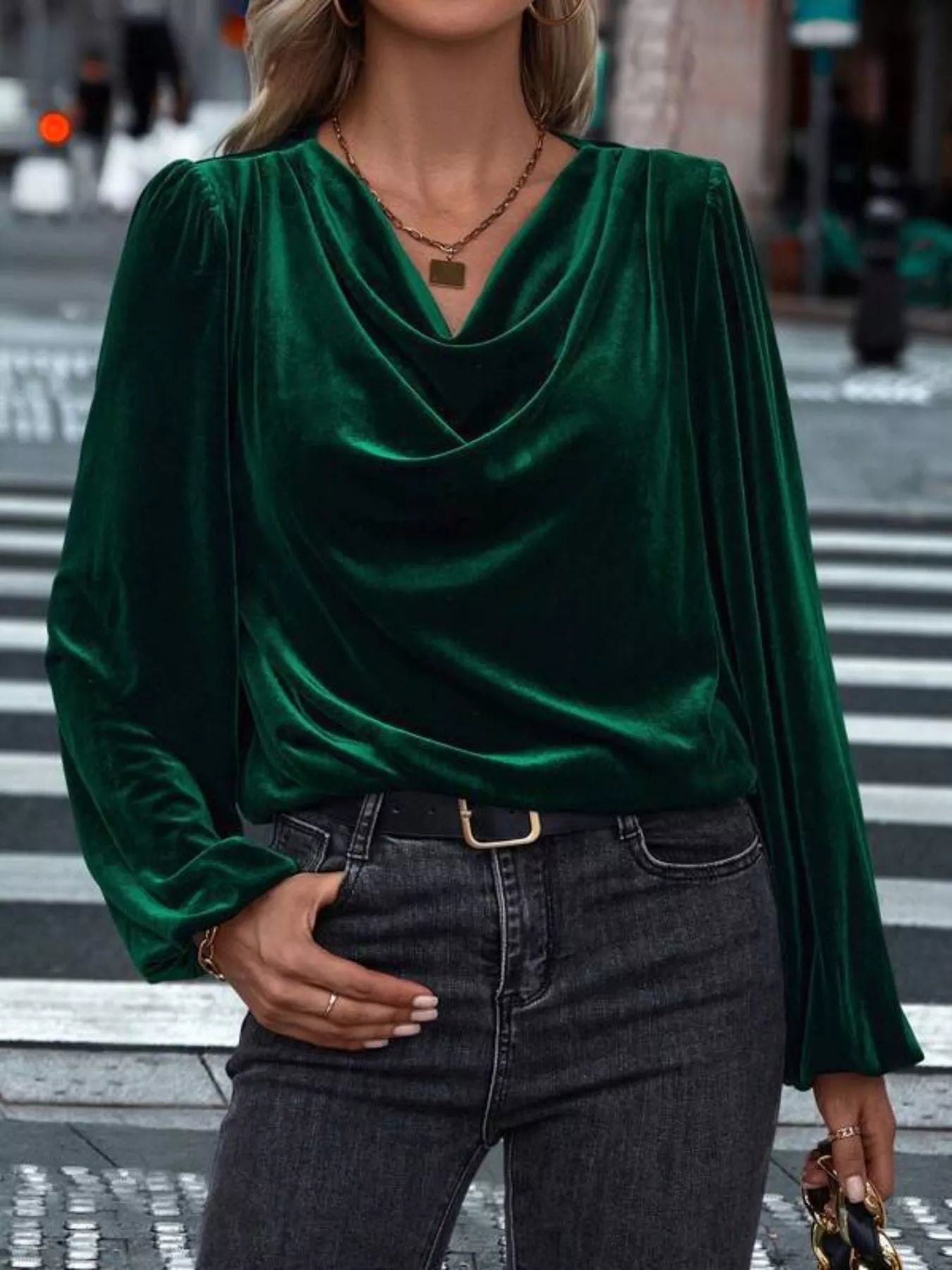 Full Size Velvet Cowl Neck Blouse Plus Size - PBNJ FASHIONS