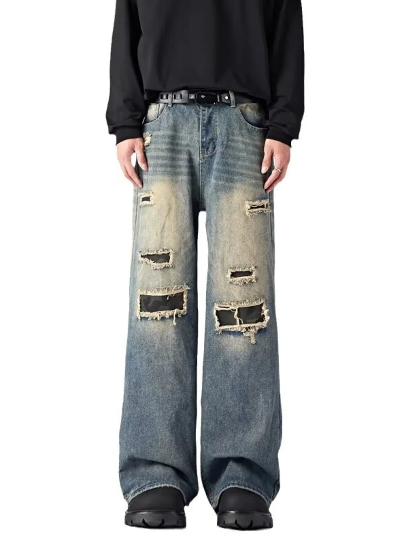 Men's Ripped Wide Leg Jeans - PBNJ FASHIONS
