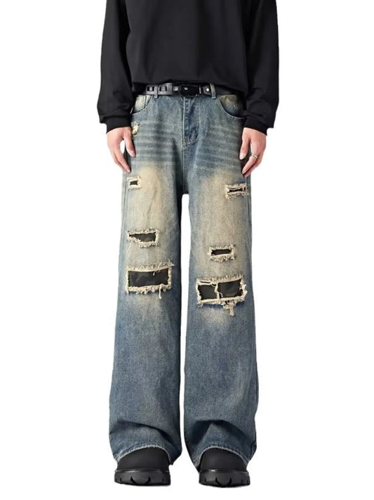 Men's Ripped Wide Leg Jeans - PBNJ FASHIONS