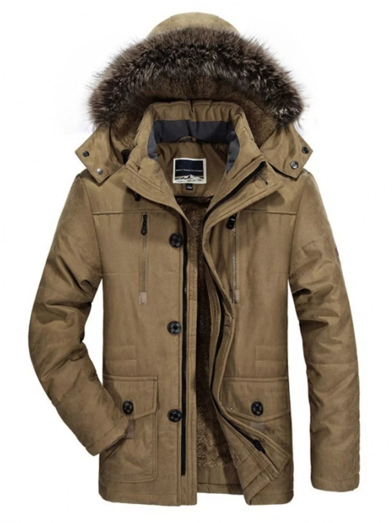 Men's Plus Size Fuzzy Hooded Zip Up Parka Coat - PBNJ FASHIONS