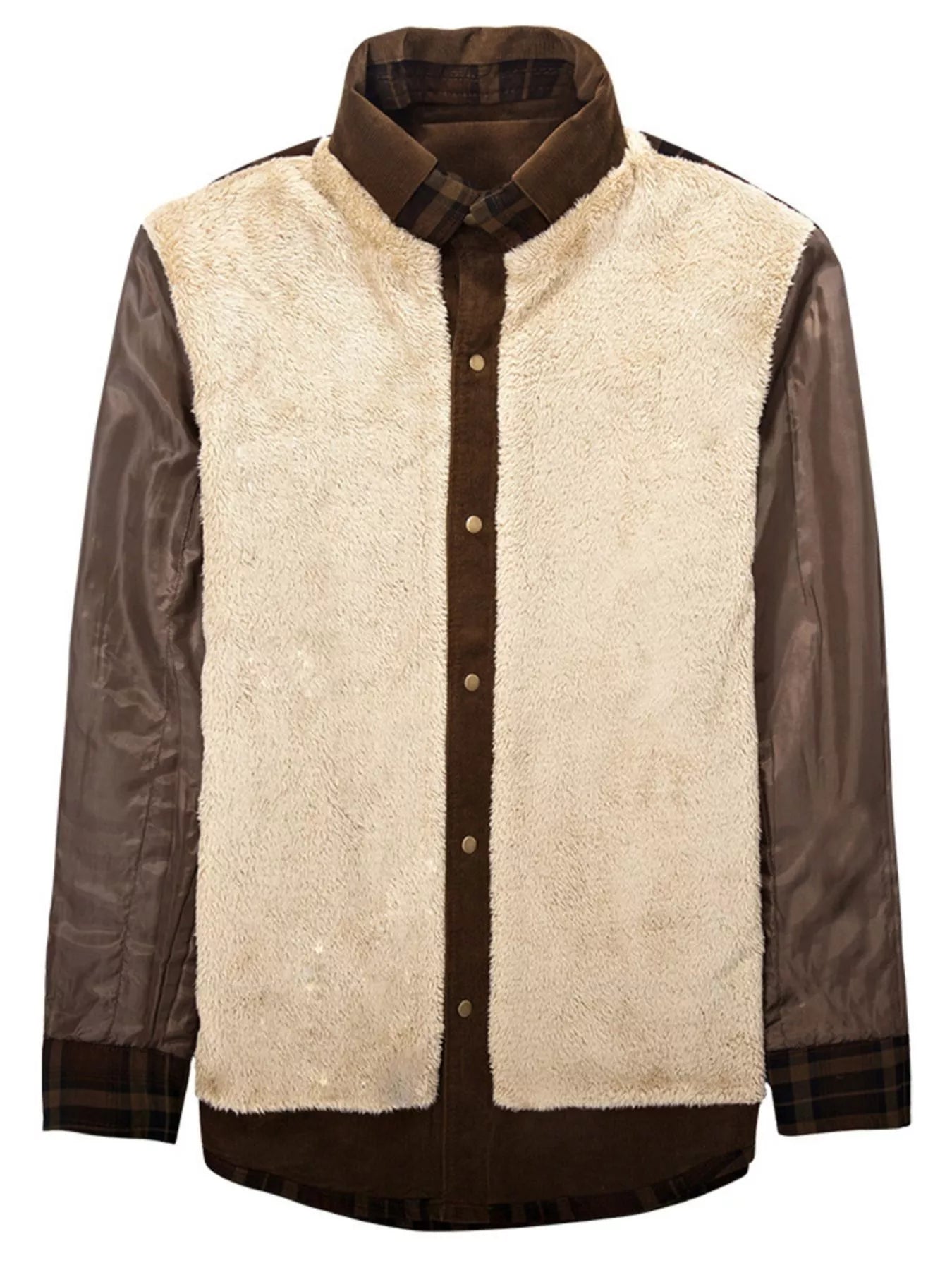 Men's Full Size Plaid Fleece Lined Snap Down Jacket Plus Size - PBNJ FASHIONS