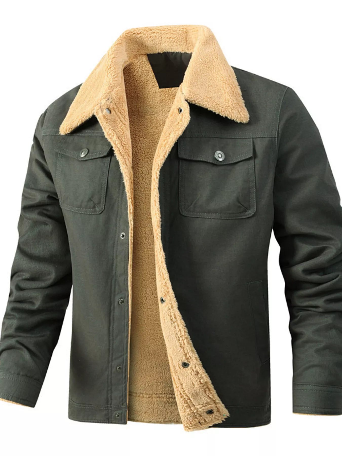 Men's Full Size Sherpa Lined Snap Down Jacket Plus Size - PBNJ FASHIONS