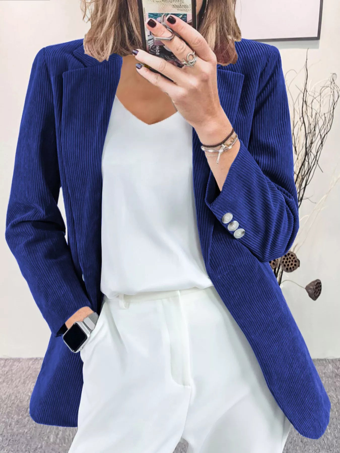 Corduroy Lapel Collar Casual Blazer - PBNJ FASHIONS