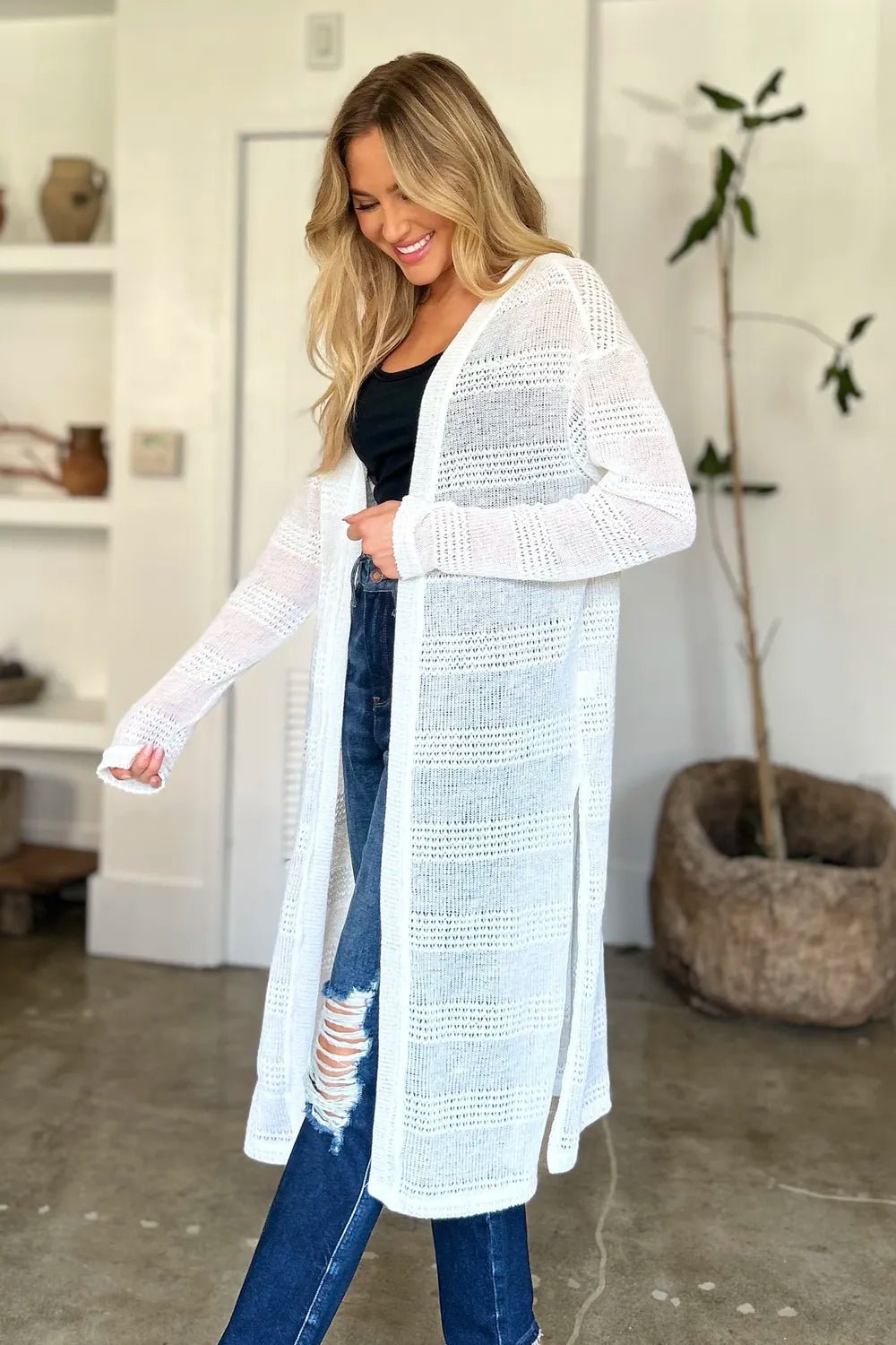 Double Take Full Size Open Front Longline Cardigan - PBNJ FASHIONS