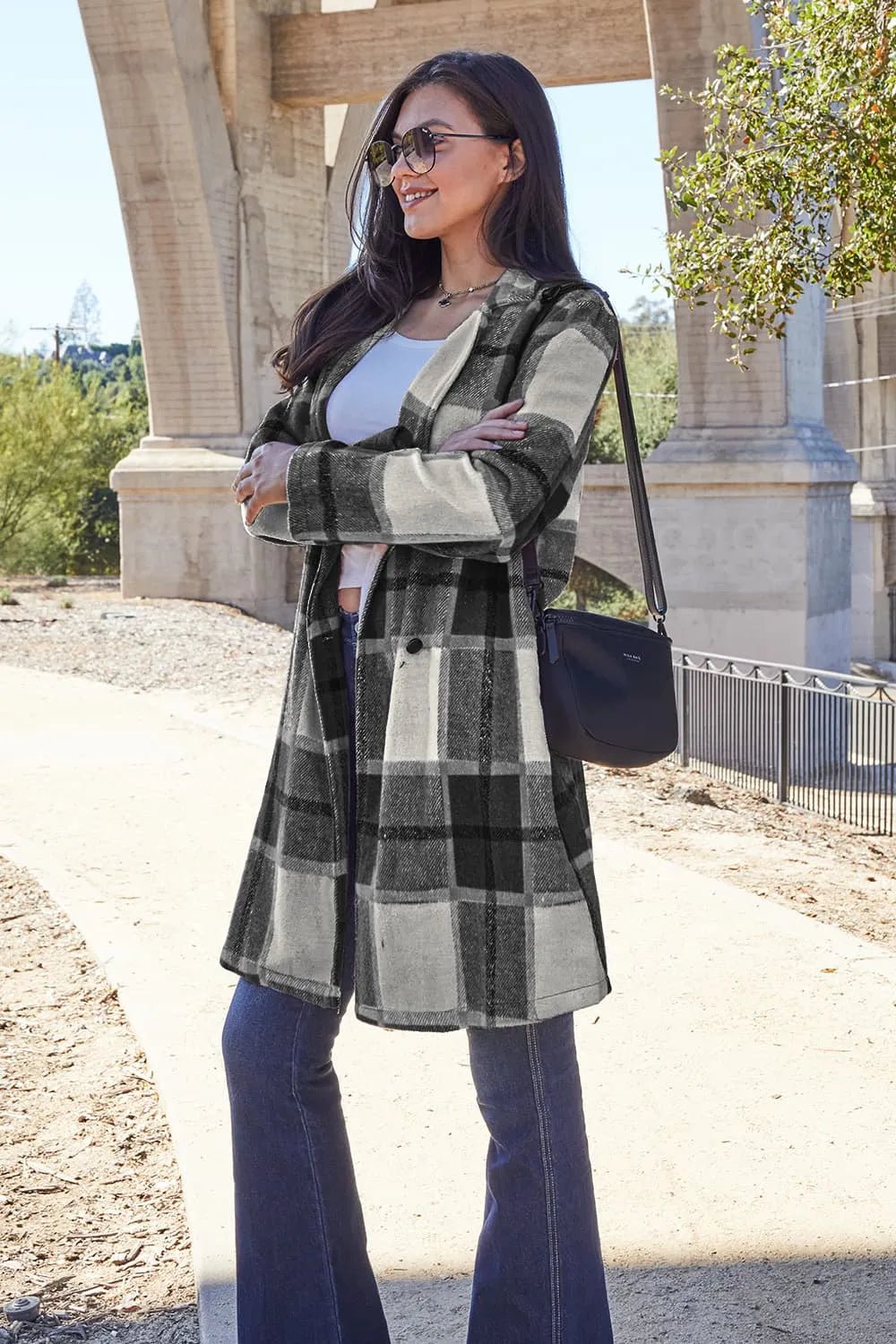 Double Take Full Size Plaid Button Up Lapel Collar Coat - PBNJ FASHIONS