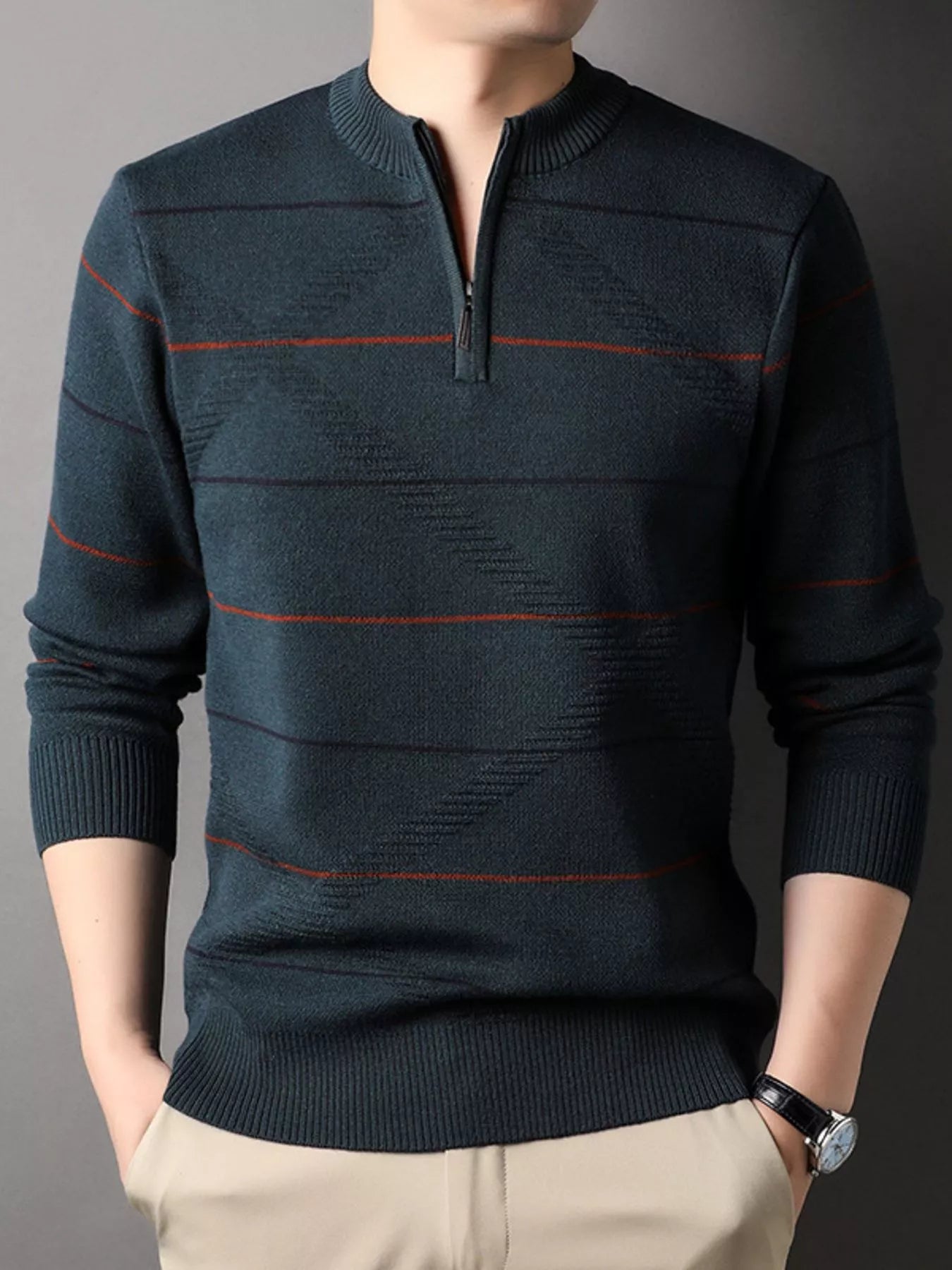 Men's Plus Size Striped Quarter Zip Knit Pullover - PBNJ FASHIONS