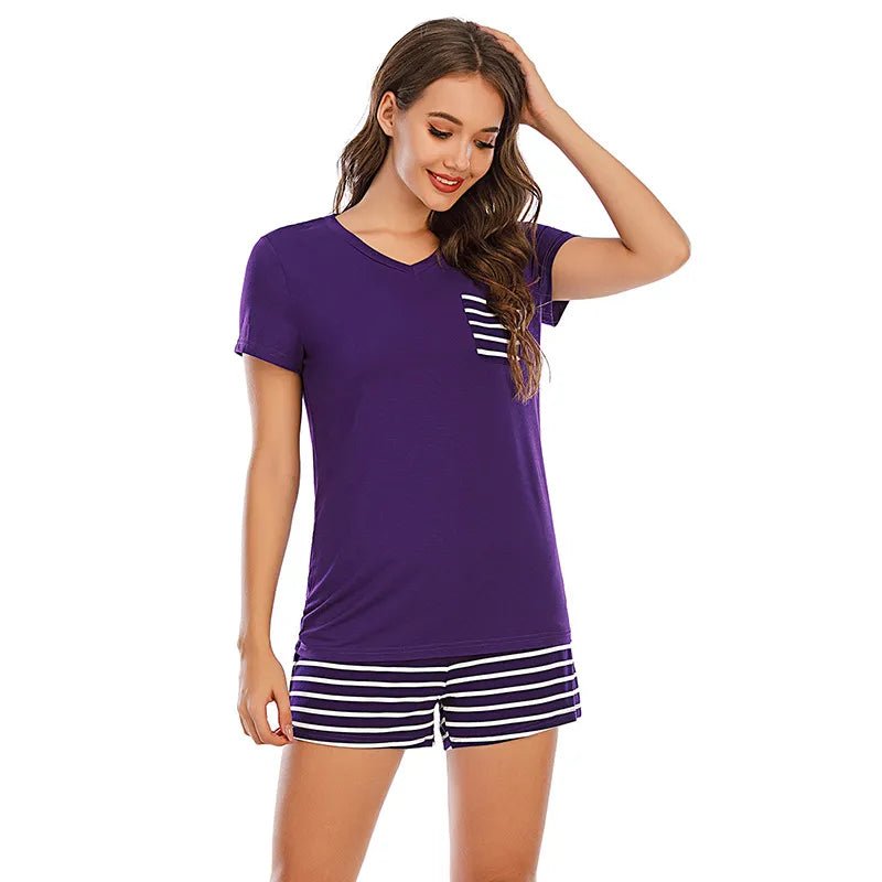 Striped Short Sleeve Top and Shorts Lounge Set - PBNJ FASHIONS