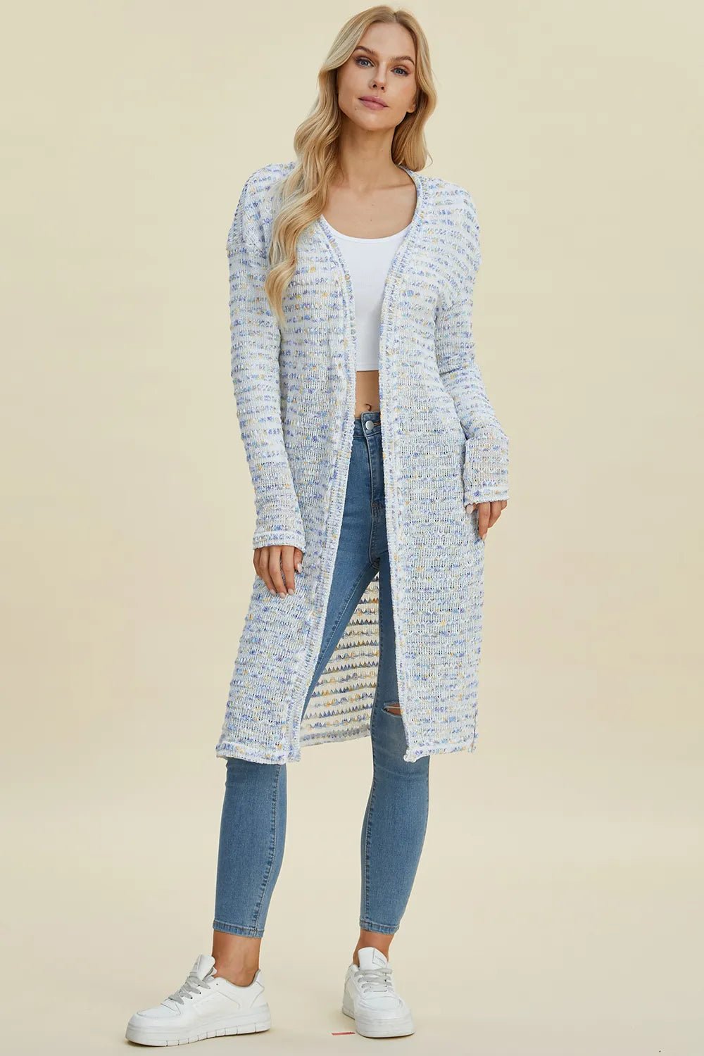 Double Take Full Size Open Front Longline Cardigan - PBNJ FASHIONS