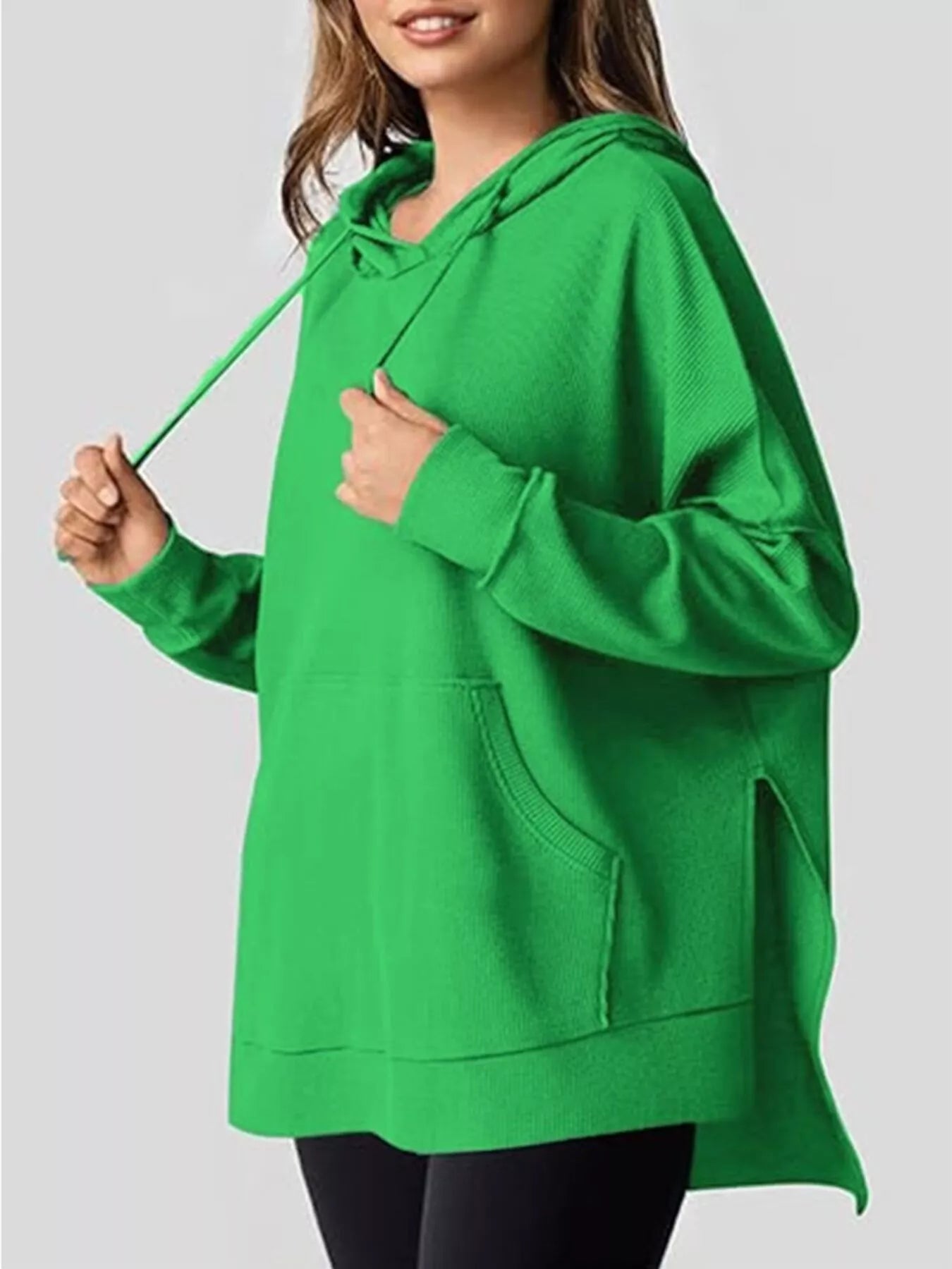 Oversized Drawstring Side Slit Hoodie - PBNJ FASHIONS