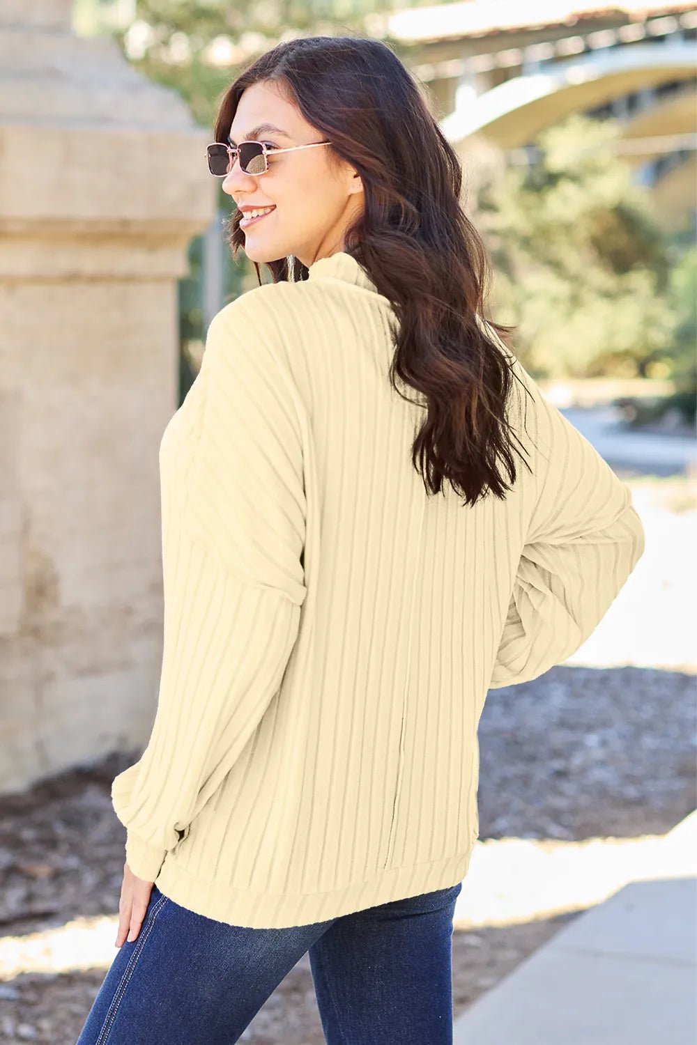 Basic Bae Full Size Ribbed Exposed Seam Mock Neck Knit Top - PBNJ FASHIONS