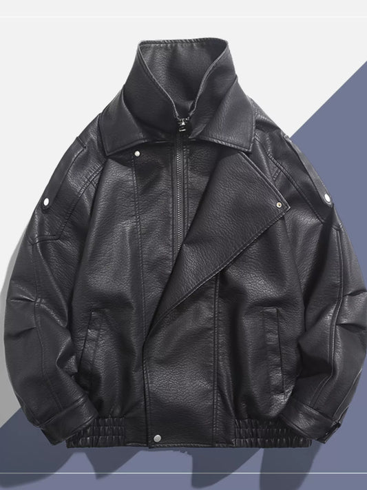 Men's Zip Up Leather Moto Jacket - PBNJ FASHIONS