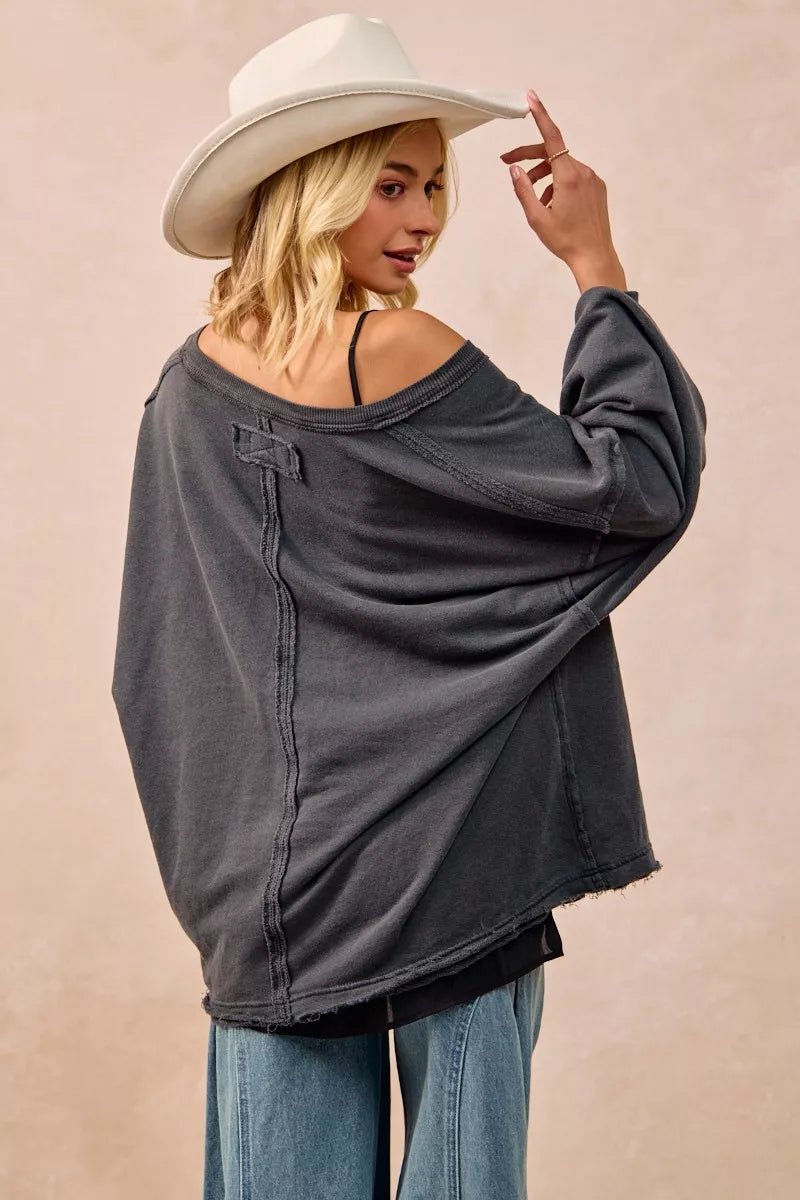 BiBi Mineral Washed French Terry Oversized Sweatshirt - PBNJ FASHIONS