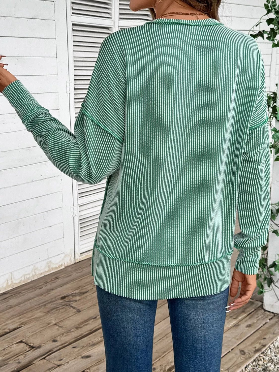 Side Slit Round Neck Sweatshirt - PBNJ FASHIONS
