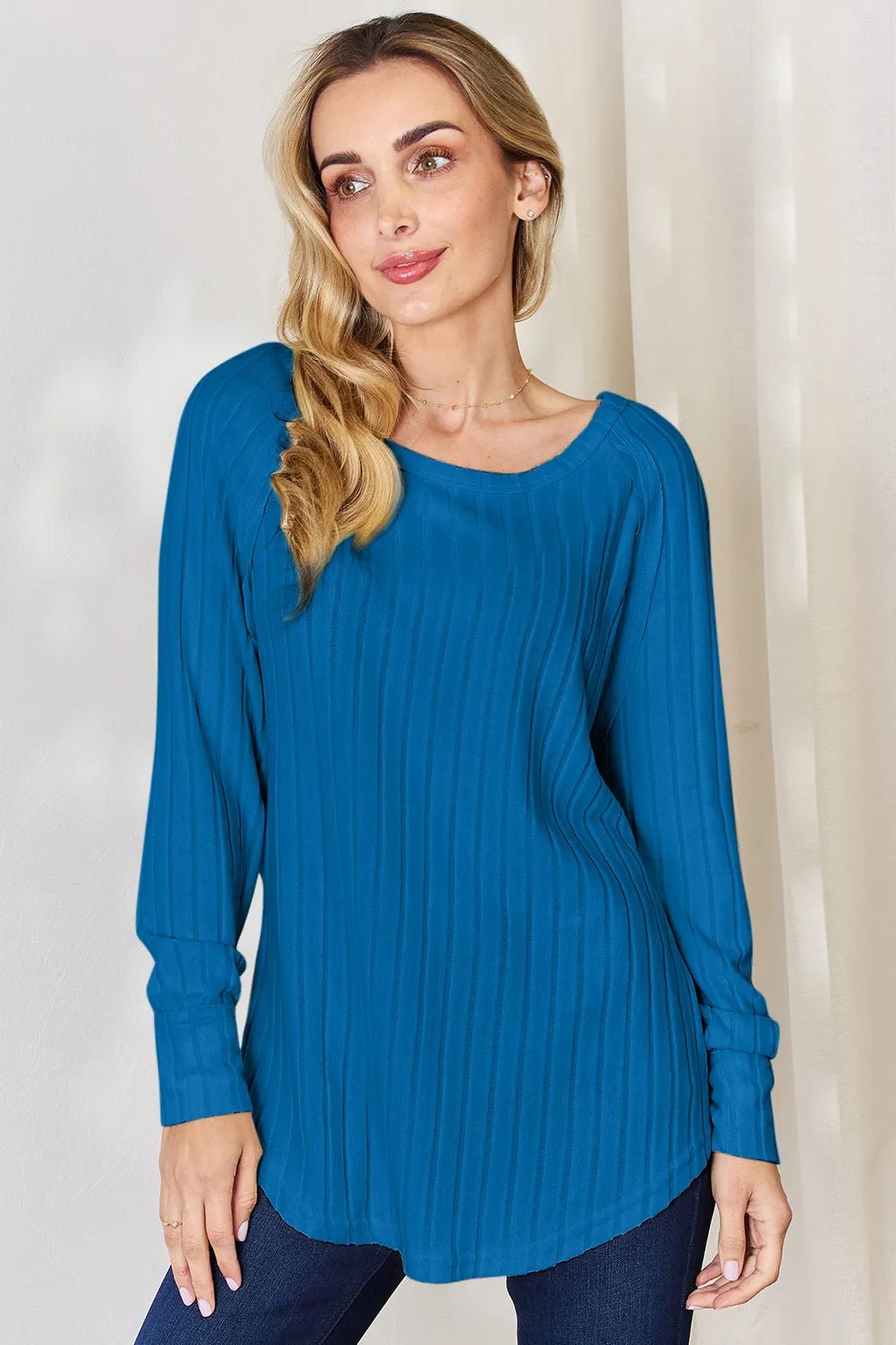 Basic Bae Full Size Ribbed Round Neck Slit T-Shirt - PBNJ FASHIONS