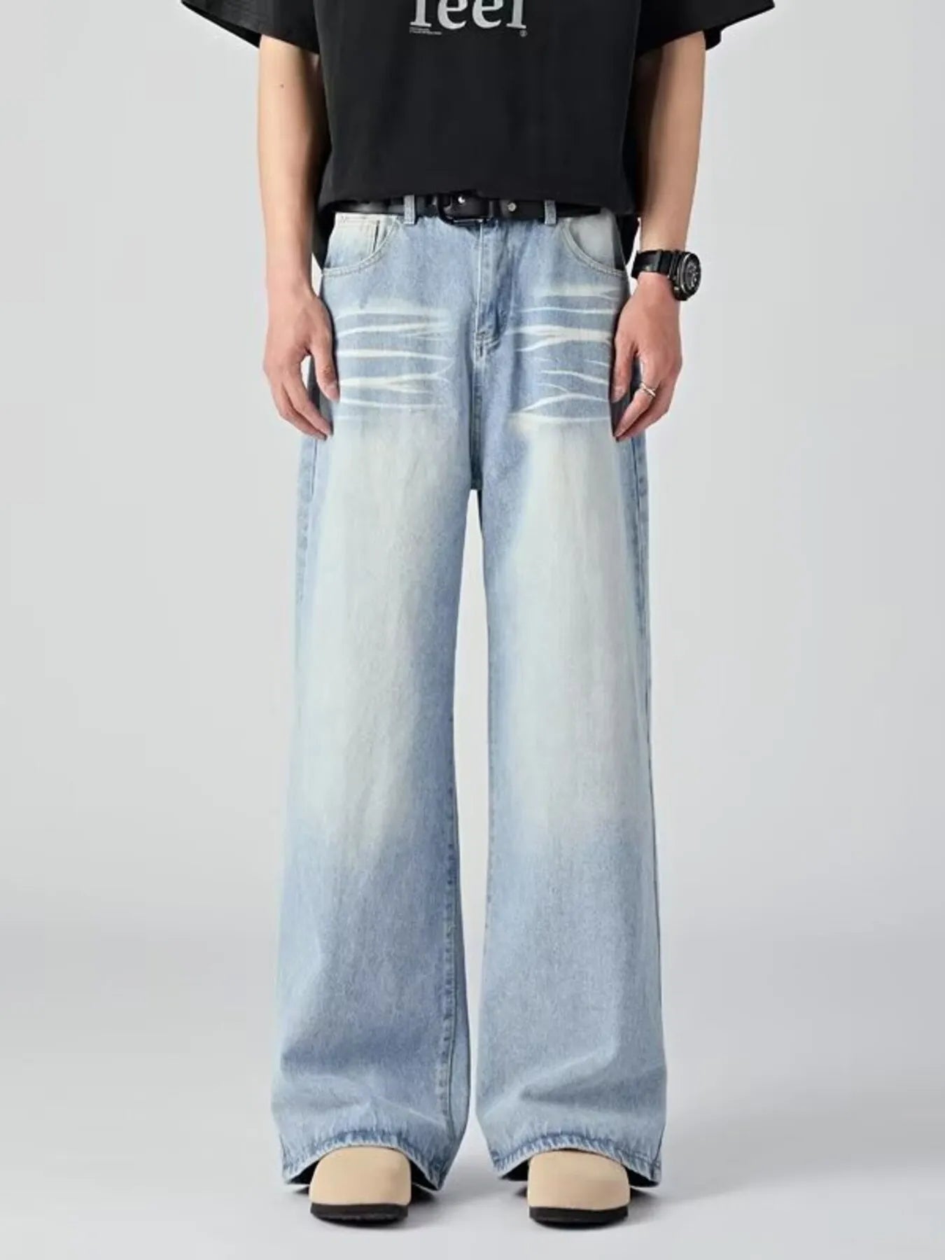 Men's Plus Size Wide Leg Wash Jeans - PBNJ FASHIONS