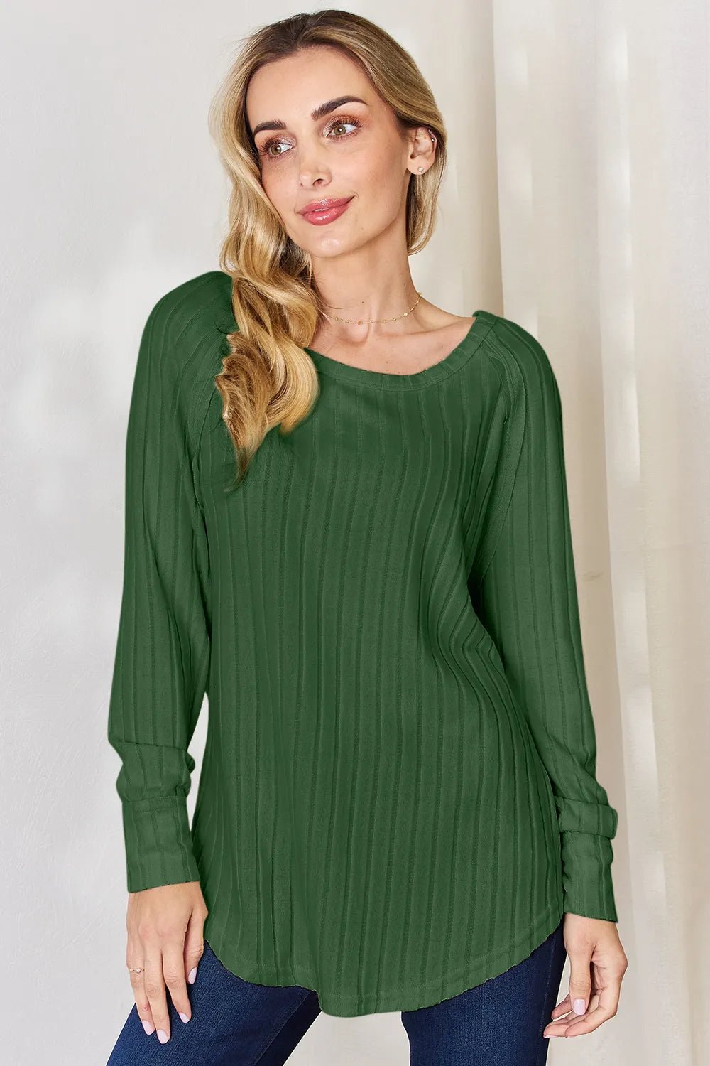 Basic Bae Full Size Ribbed Round Neck Slit T-Shirt - PBNJ FASHIONS