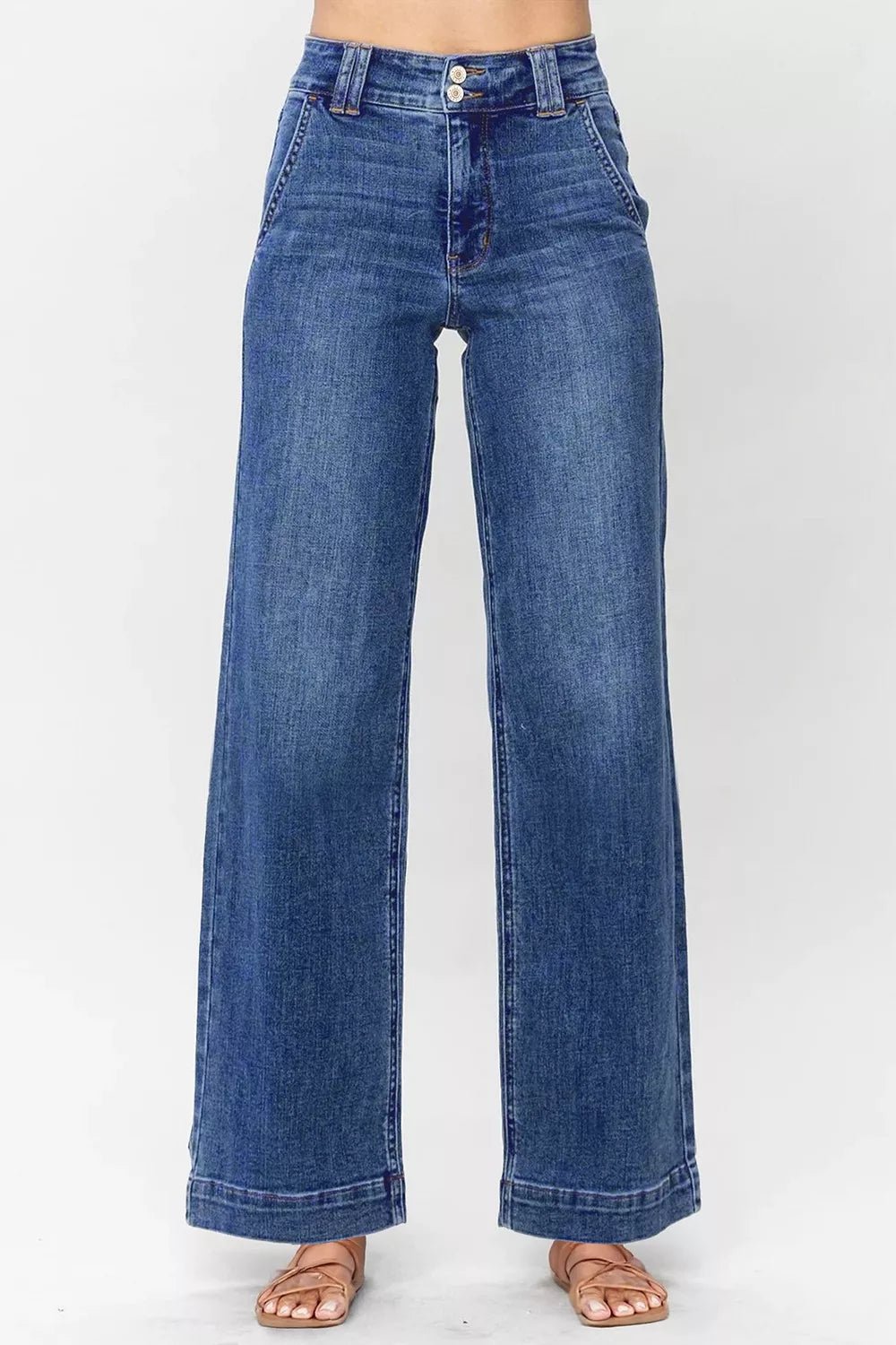 Double Button Zip Fly Straight Leg Jeans - PBNJ FASHIONS